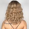 MISS WIG Short Bob Wavy Synthetic Wig For Women With Bangs Blonde Ombre Medium Wig Heat Resistant Fiber Hair Party Cosplay