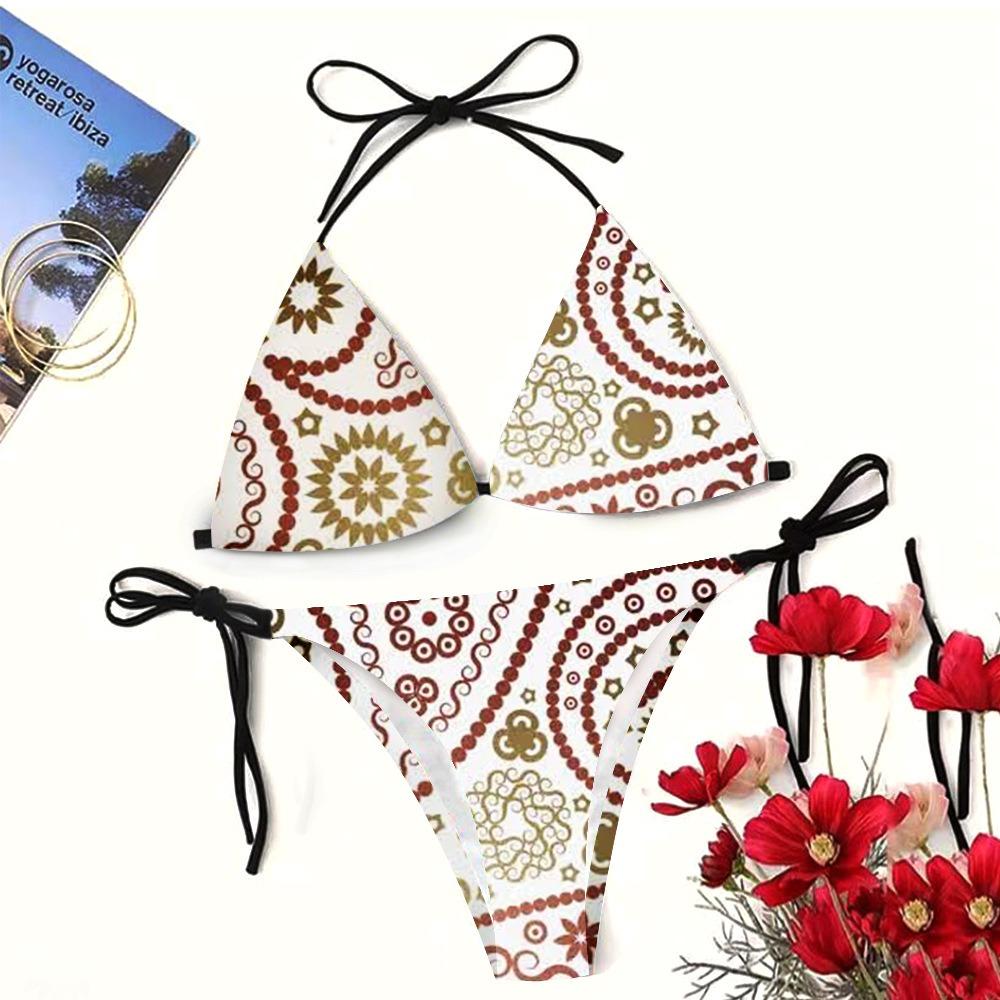 European and American Sexy Swimsuit Strap Digital Printing Bikini Three-Point Beach Swimsuit