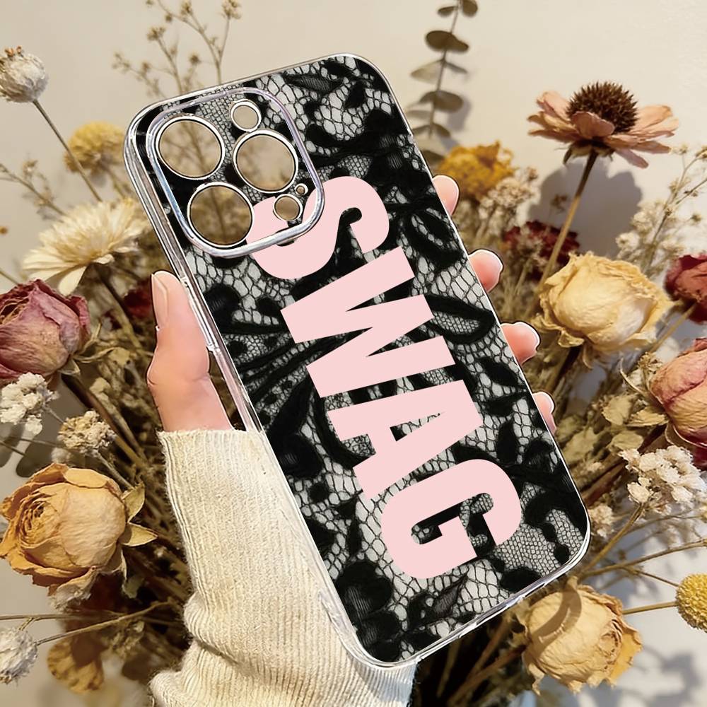 Luxury Y2K Style SWAG Phone Case Transparent Silicone Soft For iPhone 17 16 15 14 13 12 11 Mini Pro Max Plus