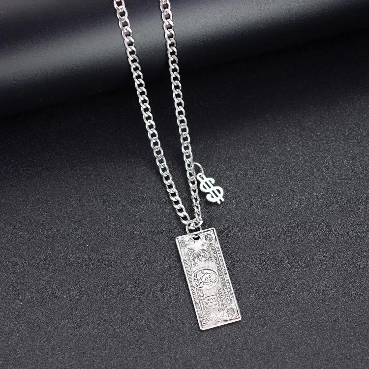 Retro Trendy Cool Titanium Steel Necklace Men's and Women's Hip-hop Personality Square Brand Cross Pendant Japanese and Korean Fashion Street