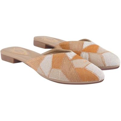 Women'S Ethnic Slip-On Mules Embroidered Flat Shoes With Low Heel  Stylish & Comfortable Casual Footwear Orange Eu38
