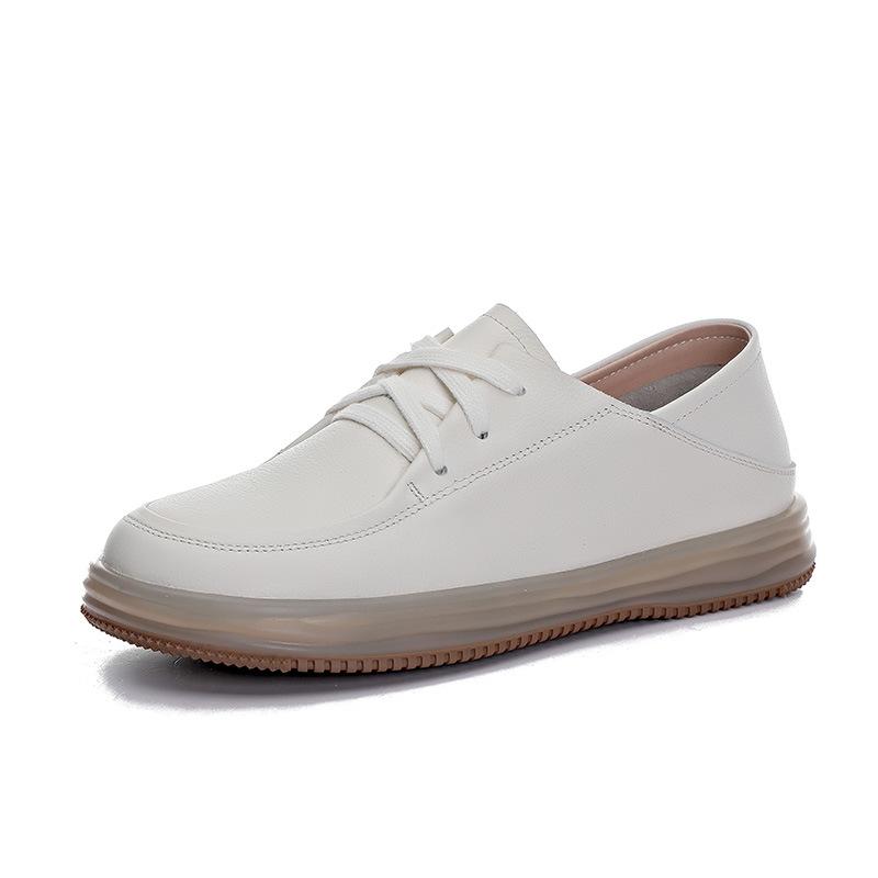 Fashion Top Layer Cowhide White Shoes for Women 2025 New Soft Soled Soft Faced Le Fu Mom Shoes Flat Shoes