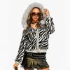 Dames Zebraprint Fleece Vest met Capuchon Los Warm Winter Streetwear