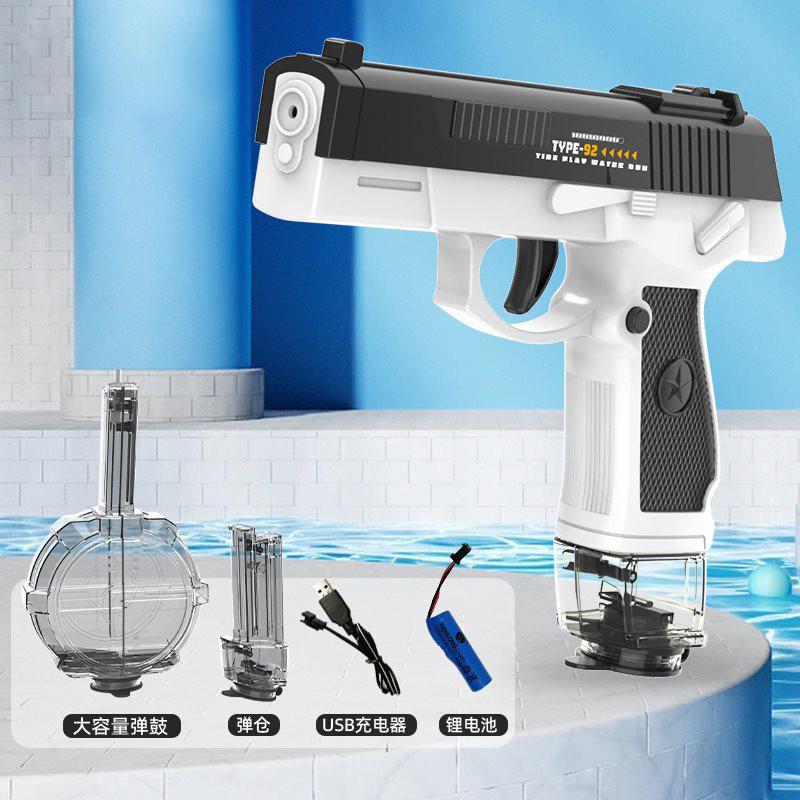 

Электрический водяной пистолет 92 типа, игрушечный взрывной детский игрушечный пистолет высокого давления, сильная зарядка, вода, автоматический распылитель воды, детский игрушечный пистолет