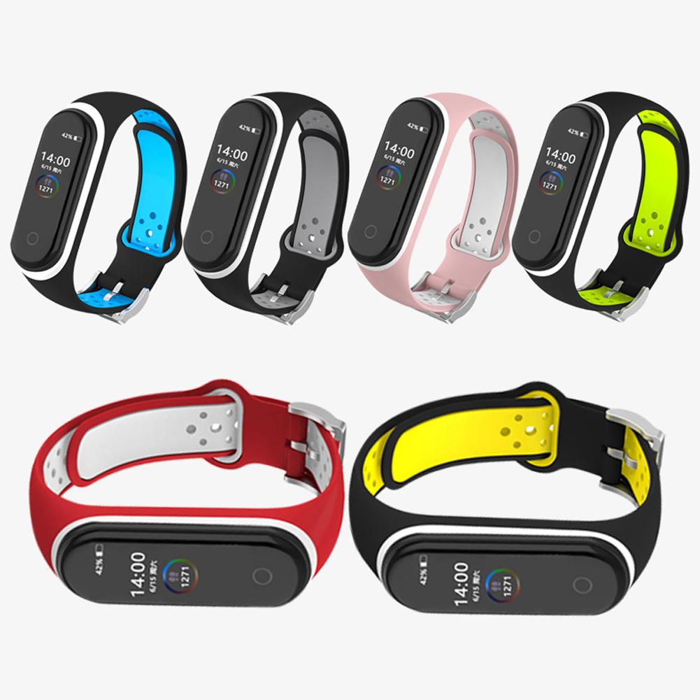 Double Color Round Holes Watch Band with Buckle Wrist Strap Replacement WristBand for XIAOMI MI Band 4