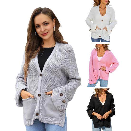 Women Oversized Button Down Cardigan Knitted Long Sleeve Open Front Sweater with Pockets Casual Fall Outerwear Coat