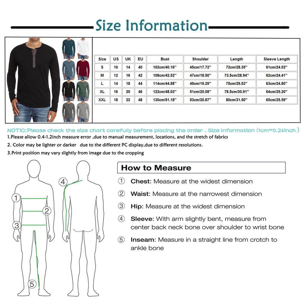 Men's Fashion Casual Front Placket Long Sleeve Color Cotton T-Shirts