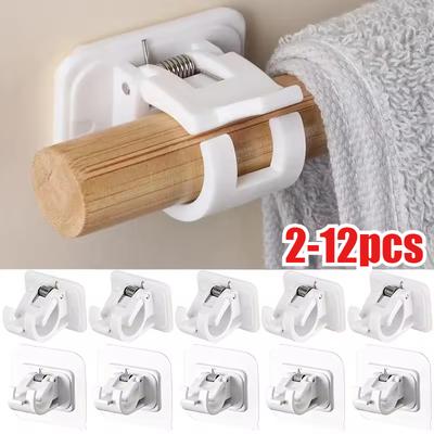 2-12PCS Adjustable Curtain Rod Clip Self Adhesive Clamp Hook Curtain Rod Holder Wall Bracket Holder Nail-Free Wall Hanging Clip