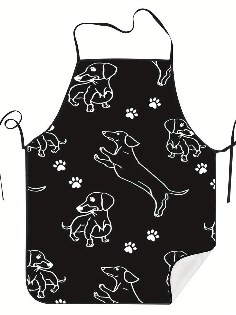 Dachshund Paw Print Apron Black Background White Outline Kitchen Cooking Baking Gift For Dog Lover Waterproof Chef Wear