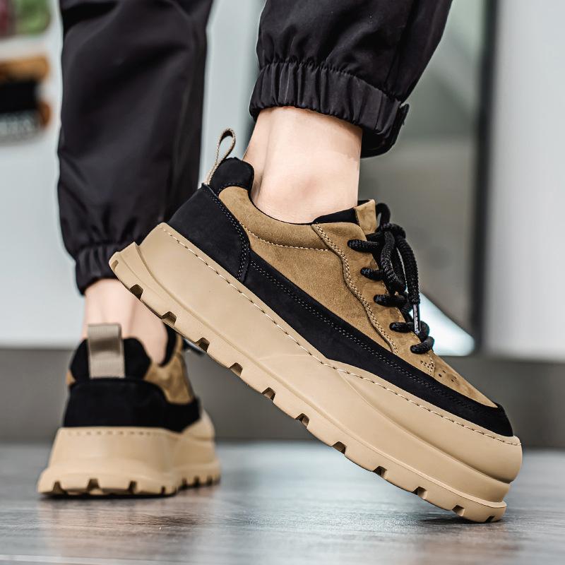 Thick Soled Height Increasing Anti Slip Board Shoes Men Breathable Versatile Trendy Shoes Outdoor Casual Running Shoes Sneakers