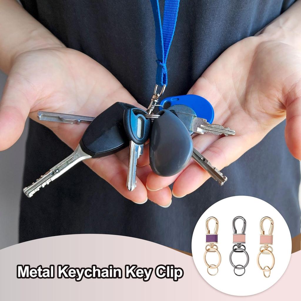 Set of 2 Metal Keychain Key Clip Hook Key Ring Holder Organizer Swivel Buckle Key Ring Leather Keychain Clip Buckle for Car Accessories Bag Wallet