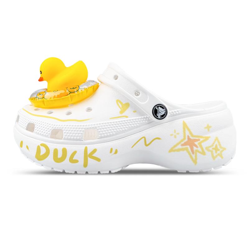 

Crocs Classic Platform Clog EVA Duckling Swimming Circle Summer Cute Dopamine Hand-Painted Hole Shoes Women s White Yellow 38-39