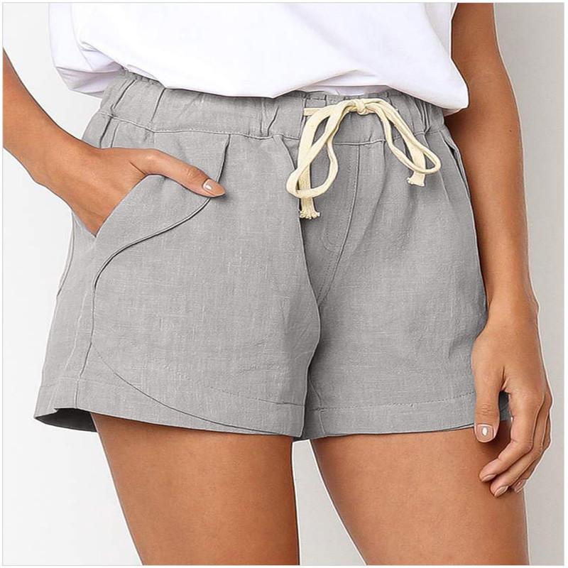 Women's Cotton Linen Shorts Elasticated Waist Shorts Drawstring Straight Leg Pants Beach Shorts