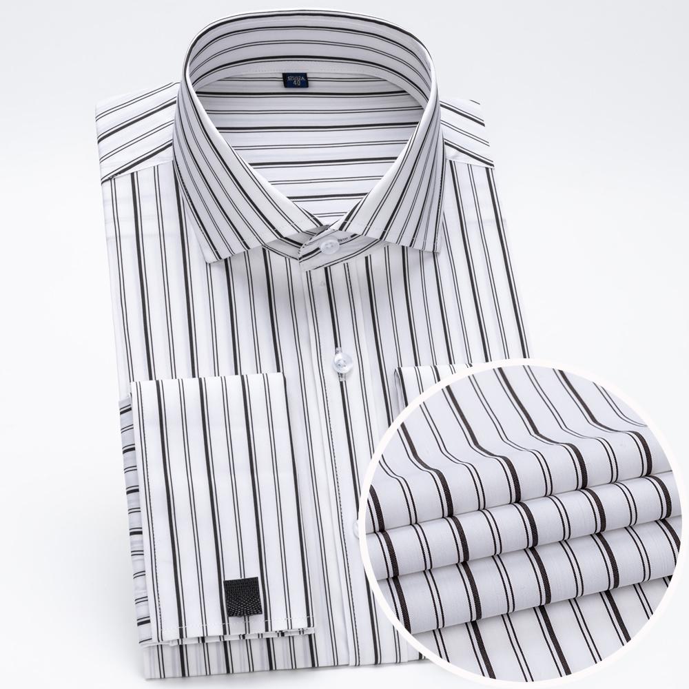 Camicia da Smoking da Uomo in Modal a Righe con Collo Windsor e Polsino alla Francese Include Gemelli, Abbigliamento Formale Professionale Elegante