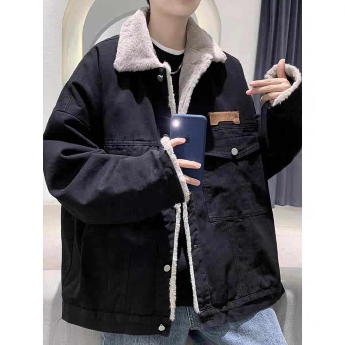 

Men s Lambswool Lined Denim Jacket - Thick, Warm, Autumn/Winter Style XL