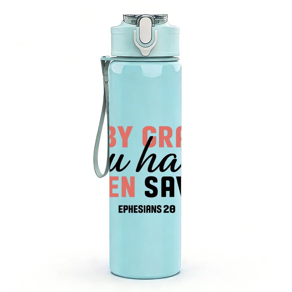 1PC By Grace You Have Been Saved Text 750ml Color Plastic Sports Water Bottle Leakproof Flip Straw Lid Suitable for Sports Office Home Use