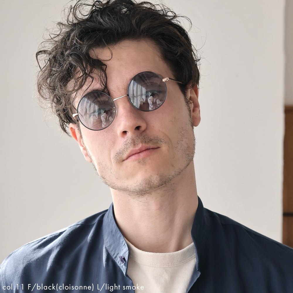 Black x Light Smoke Round Sunglasses for UV Protection Metal Colored Retro UV Protection [FashionBerry] (Cloisonné) Men, (UV400), Frame, Lenses,