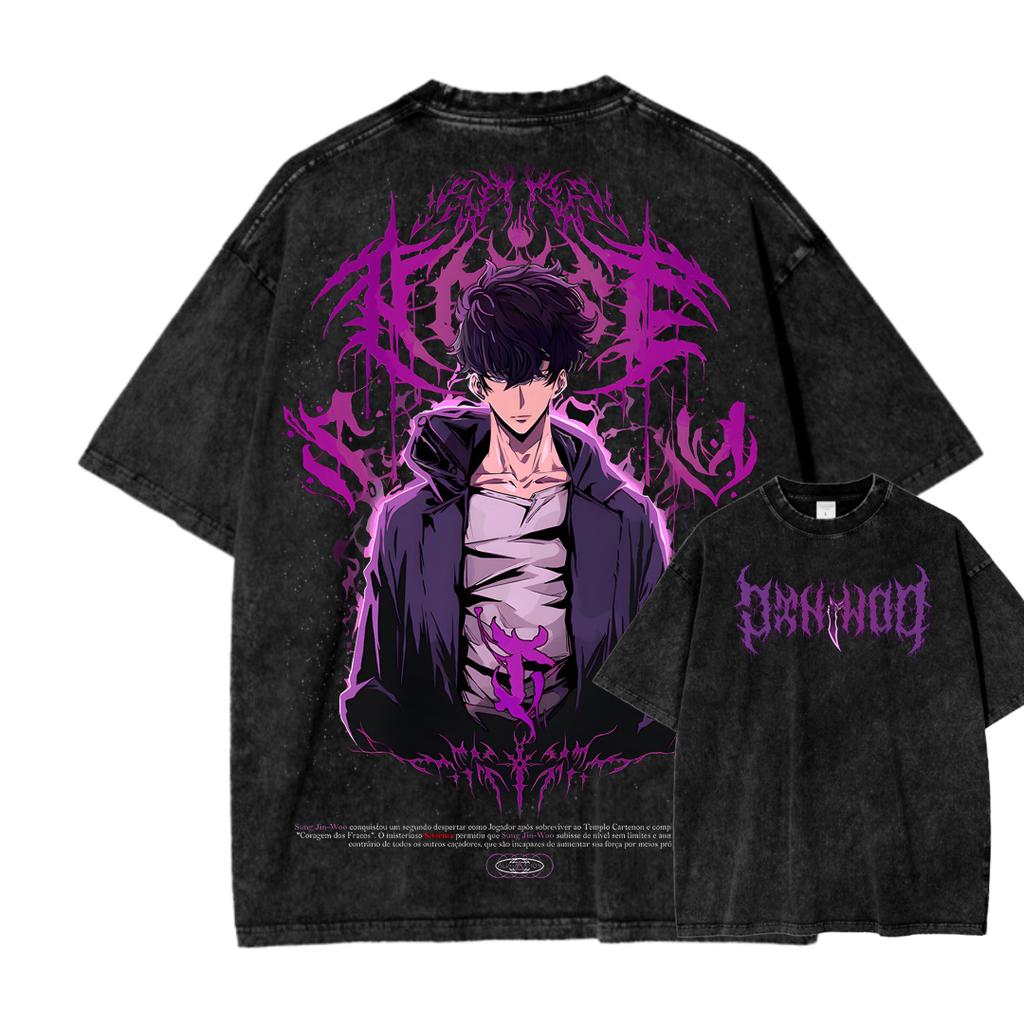 Solo-leveling Anime Lover Washed T-shirt Year round clothing high quality personality Clothes Plus Size Unisex New Model Couples tee