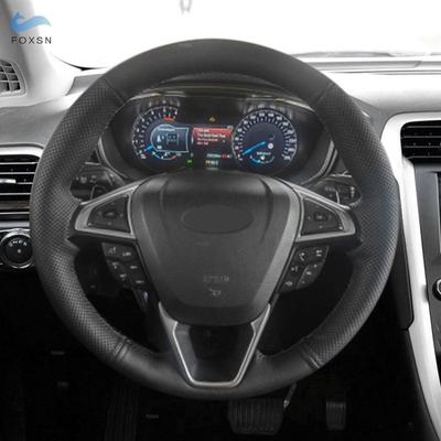 Capa de volante trançada à mão para Ford Mondeo Fusion 2013 - EDGE 2015 2016 2017 2018 Microfibra perfurada preta