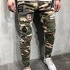 Nowe męskie dżinsy odznaka, rozciągliwe, obcisłe, elastyczne spodnie z mankietami na nogawkach i kamuflażem na łydce