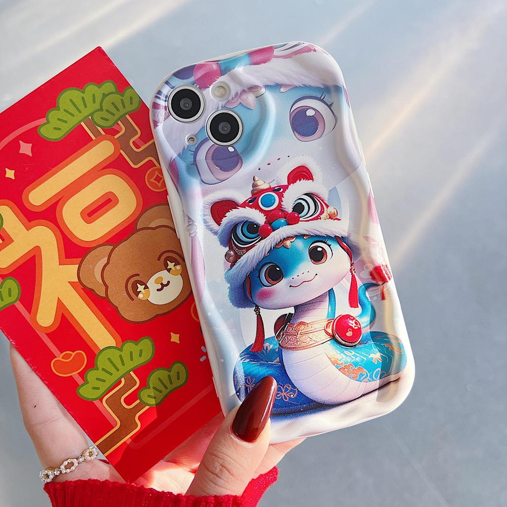 Silicone Case for Xiaomi Redmi Note 14 13 Samsung A56 A26 A36 Oppo A3 A5 Pro Tecno Spark 30C Funda Cartoon Snake New Year Cover Soft TPU Bumper