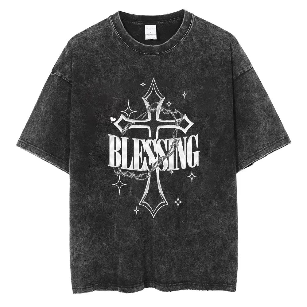 Retro Distressed American Street T-Shirt Loose Oversized Washed Tee for Men Women Vintage Tee Casual Top Unisex Tops