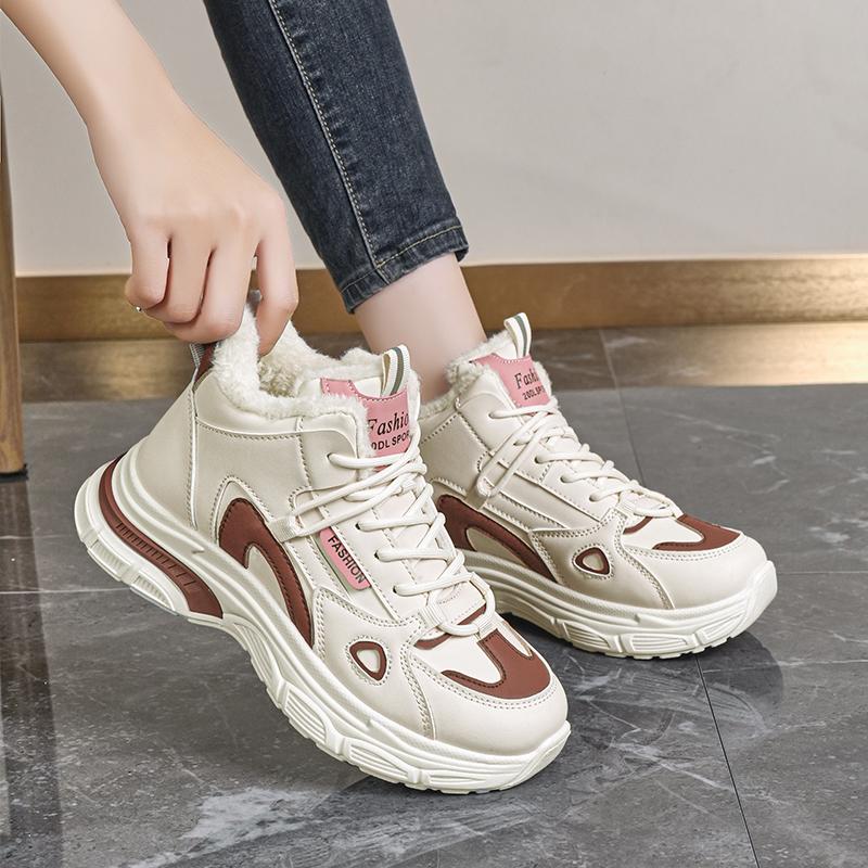 36-43 Women's Plus Size Fashionable Plus Velvet Warm Casual High Top Cotton Shoes Snow Boots Sports Women's Cotton Shoes