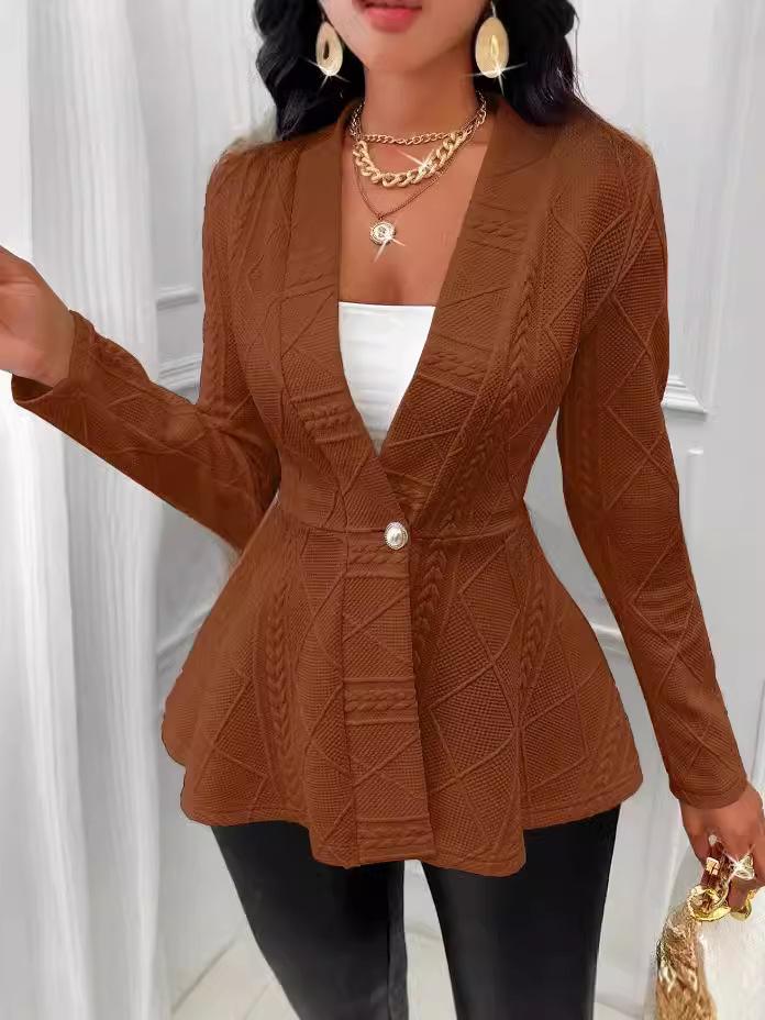 Jacquard 2025 Women's Textured Button Long Sleeve Light Luxury Overcoat