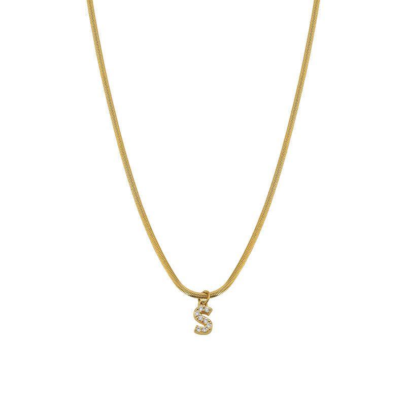 Neckontheline Diamond Letter Necklace European and American Ins Style Simple and Versatile Short Necklace Fine Snake Bones Chain
