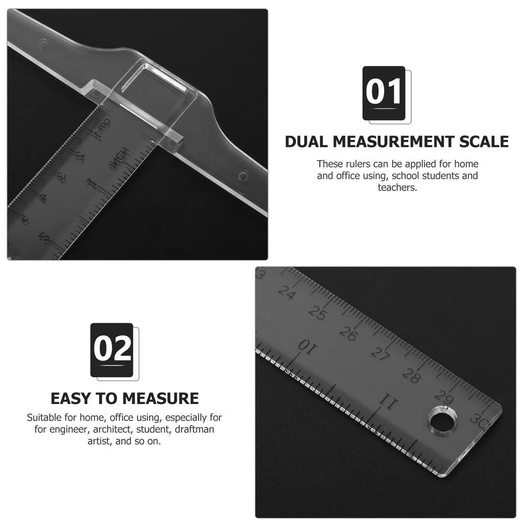 SAFIGLE 12-inch T-Square Ruler with Dual Scale, Plastic Drafting Ruler, Precision Measuring Tool for Architects, Students, and Engineers
