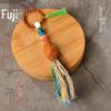Tibetan Hand-Twisted Olive Pit & Turquoise Pendant Charm