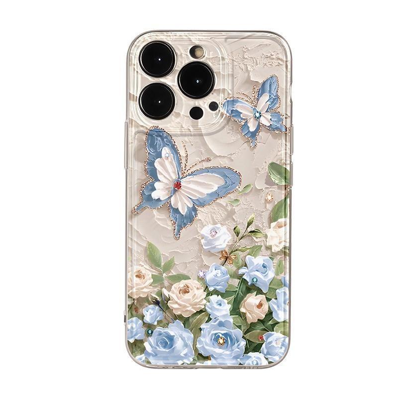 Clear Phone Case For IPhone 17 15 14 13 Pro Max 11 12  Max 7 8 Plus  Stylish Shockproof Soft Cover Floral Butterfly