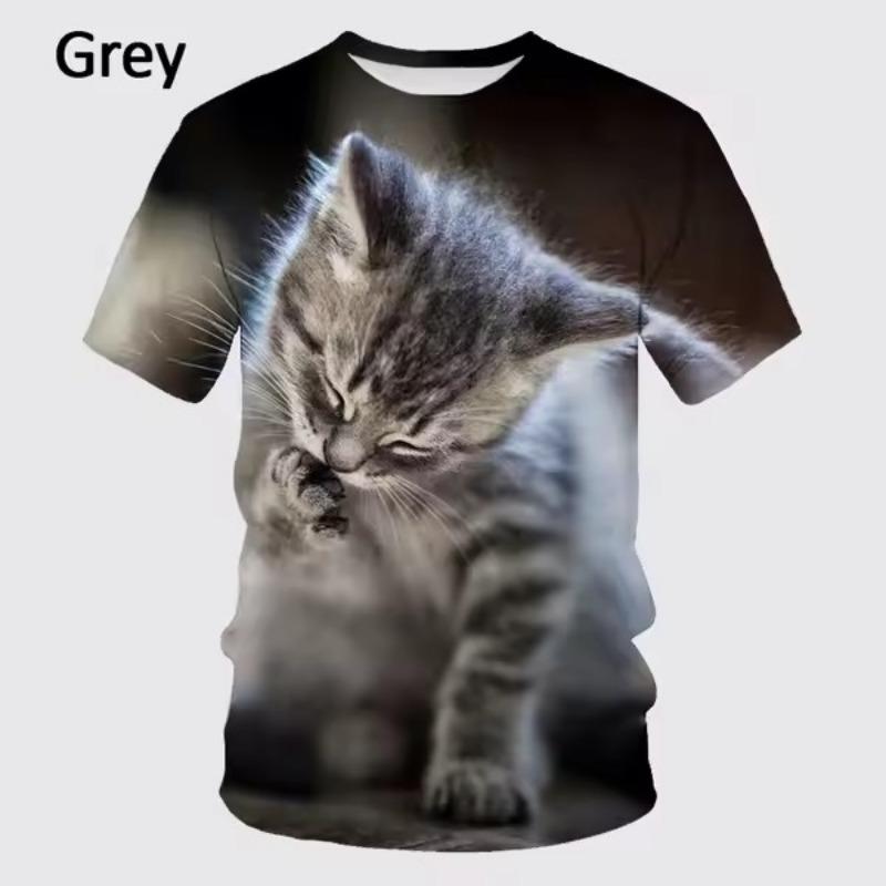 Summer Men's T-shirt Animal Cute Cat Print Crew Neck Short Sleeve Tee Street Trend Tops Oversized Male Clothing T Shirt for Men