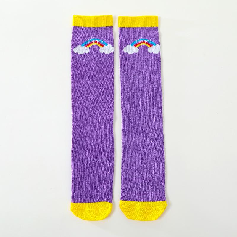 Șosete Tub din Bumbac cu Dungi Curcubeu pentru Copii - Lungime Medie până la Peste Genunchi pentru Băieți și Fete