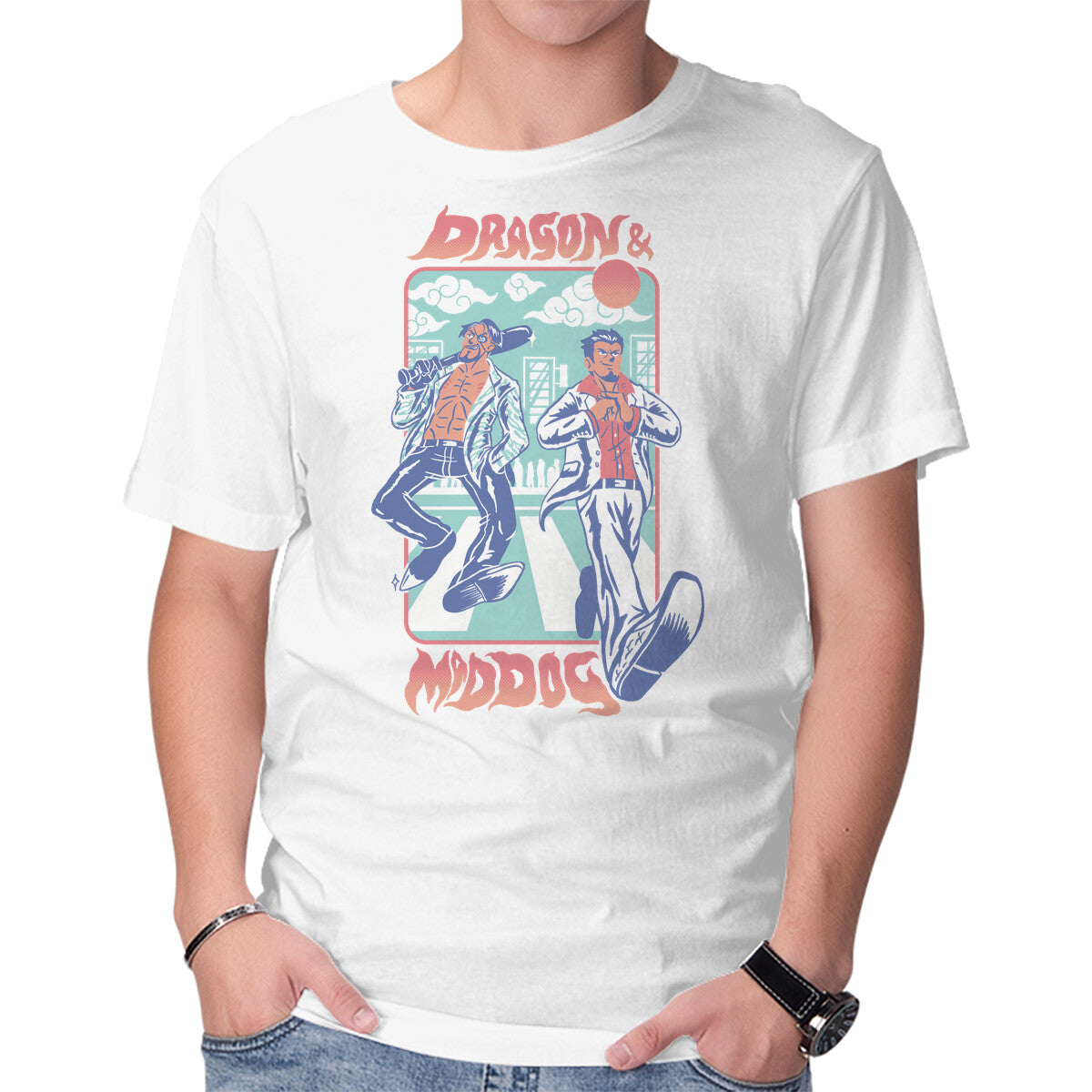 Unisex Crew Neck T-Shirt Dragon And Mad Dog Graphic Short Sleeve Casual Tee XS