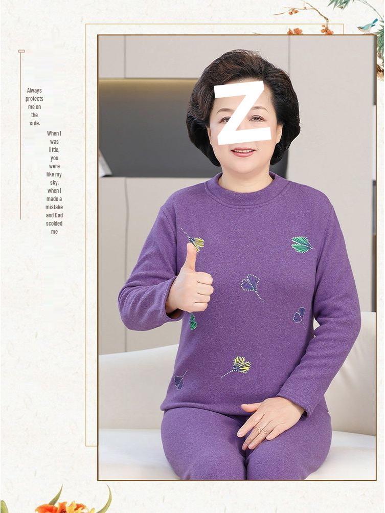 Women's Thermal Set for Elderly: Winter Two-Piece, Warm Velvet-Enhanced Underwear, Thickened Autumn Pants & Top.
