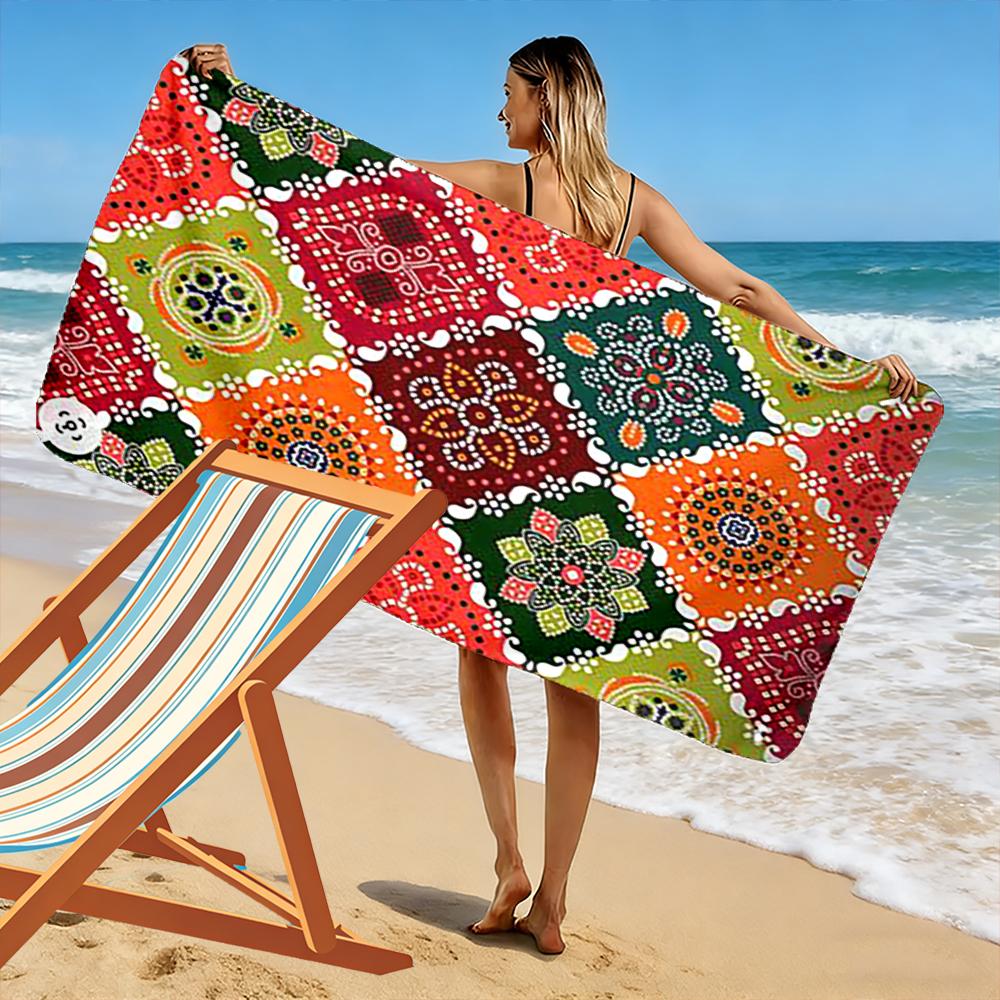 Colorful Geometric Bohemian Pattern Beach Towel Quick-drying for Travel Outdoor Sports Jogging Beach and Swimming