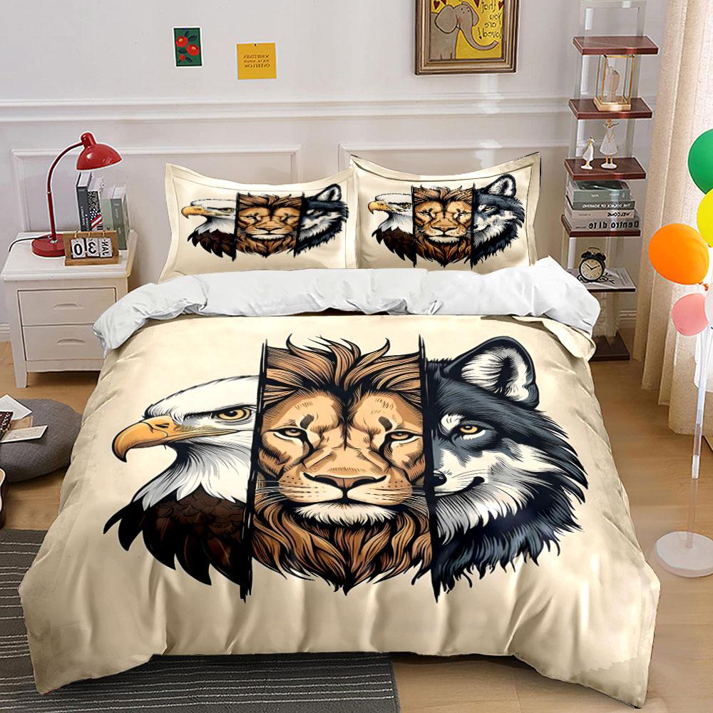 

Eagle, lion, wolf faces. Bedding sets Duvet cover sets Duvet covers Pillowcases(1 * Duvet Cover 2 * Pillowcases, without duvet insert) 135x200cm