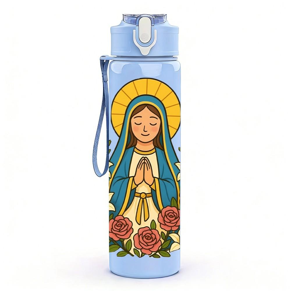 1PC Our Lady Of Guadalupe Religious Print 750ml Color Plastic Sports Water Bottle Leakproof Flip Straw Lid Suitable for Sports Office Home Use