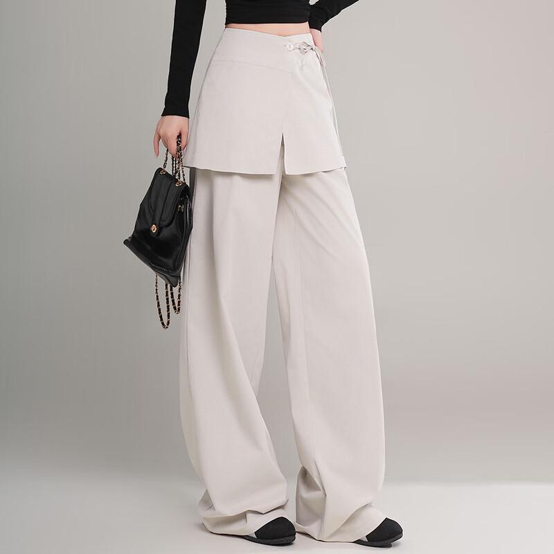 Elegant Detachable Panel High-Waist Wide-Leg Straight Pants XL