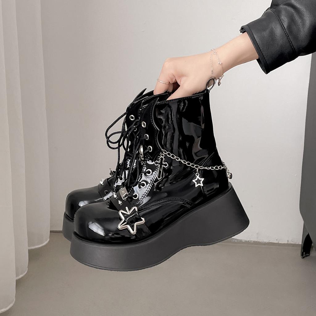 Queen Fan Schwarz Premium Dicksohlige Britische Martin Boots Damen 2025 Neu Sommer Rock Stiefeletten