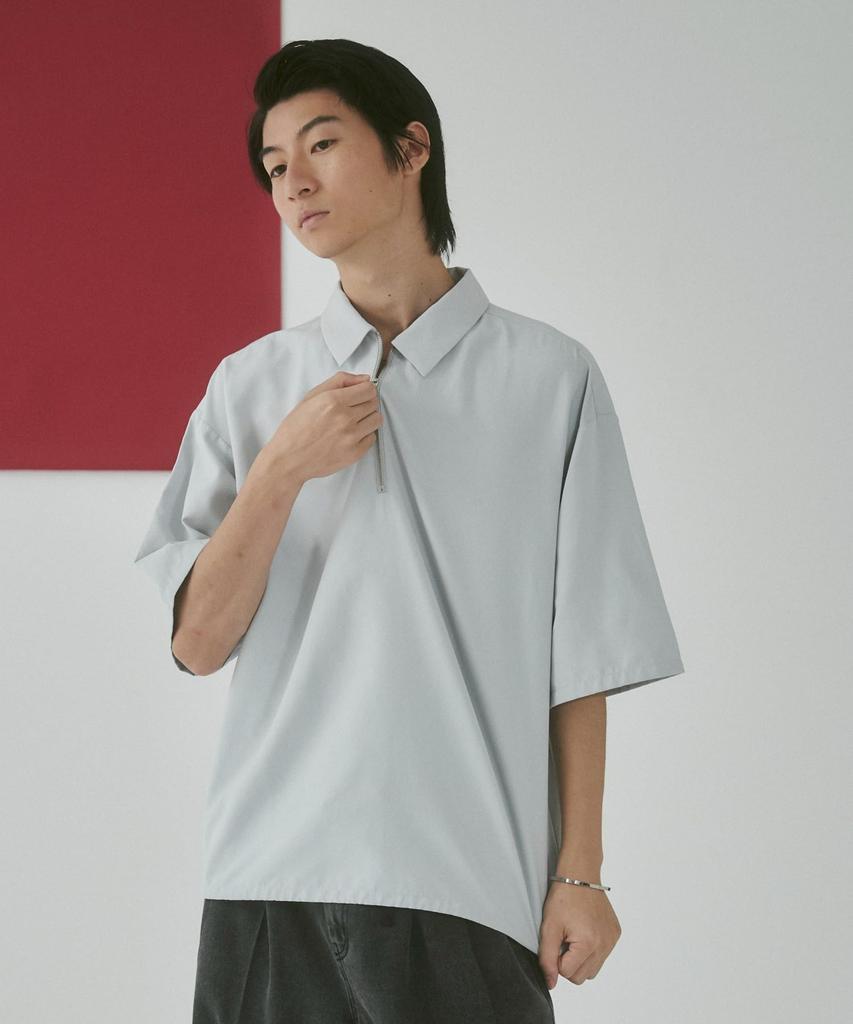 WEGO Kortermet Semsket Sommer Enkel Løs Oversized Koreansk Ensfarget Størrelse Lys Grå Herre Halv-Glidelås Skjorte, Topp, Klær, Streetwear, Casual, Passform, Skjorte,