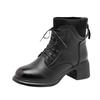 Winter New Knitted Tube Thick Middle Heel Martin Boots Women's Round Head Rear Zipper Versatile Velvet Leather Lace-up Short Boots Women