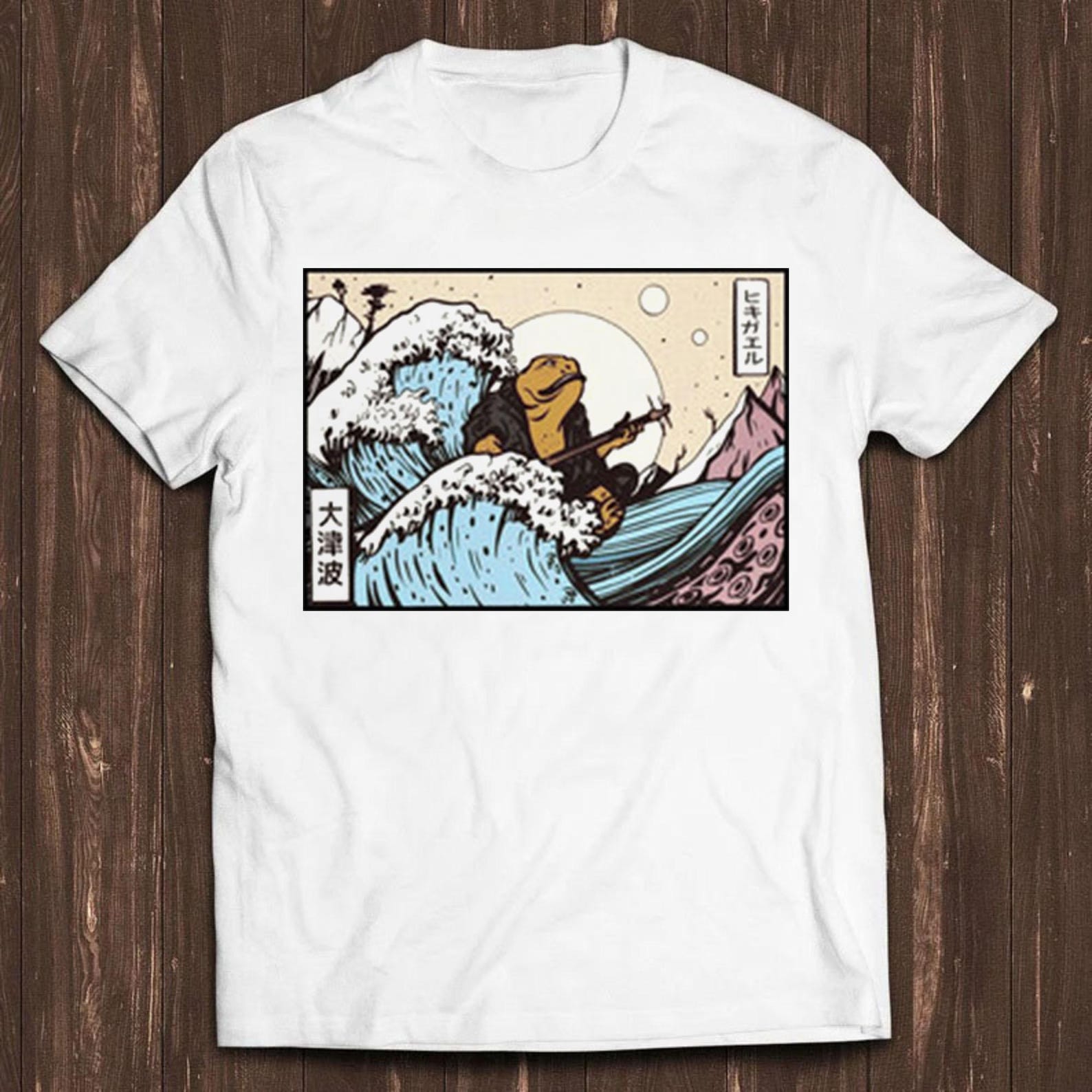 Japanese Toad Frog Playing Banjo Guitar The Great Wave Off Kanagawa Movie Music Joke Fashion Art Retro Funny Parody Gift Tee T Shirt C1590 4XL