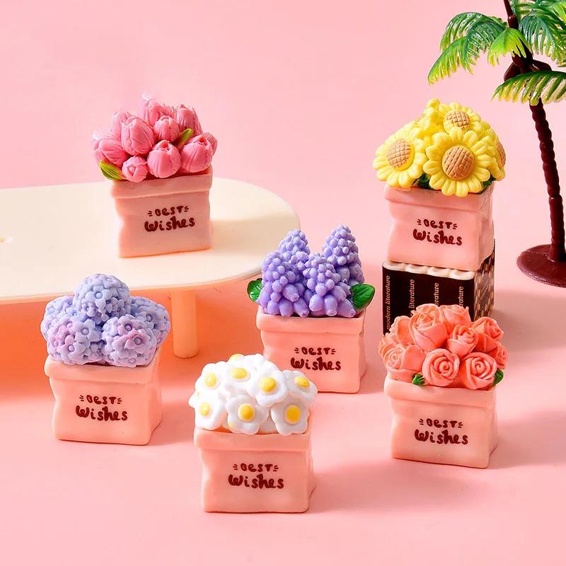 5pcs Simulated Bouquet Decoration Resin Decorative Accessories Desktop Ornament Cream Adhesive DIY Jewelry Accessories