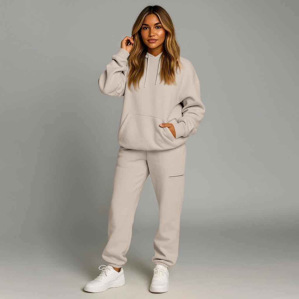 Unisex Fashion Solid Color Flight Mode Travel Hoodie Sports Shirt With Built In Eye Mask Sports Pants Loose 2-piece Set