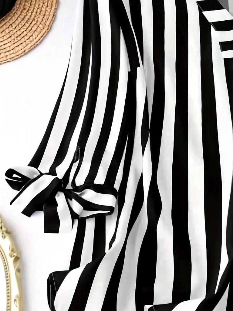 2025 European Striped Three-Quarter Sleeve Casual Shirt for Autumn/Summer