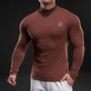 New Men's Autumn and Winter High Neck Long Sleeve Tights Solid Color Training T-shirt Sports Fitness Clothes