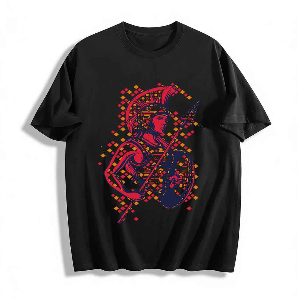 Vintage Greek Goddess Warrior Print T-Shirt Trendy Mythology Top Pure cotton T-shirt XXS