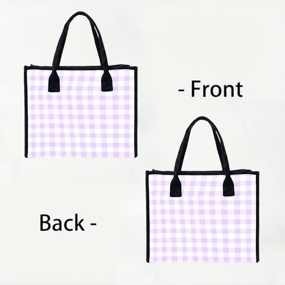 Lilac Plaid Canvas Tote Bag Large Casual Daily Handbag for Shopping Commute